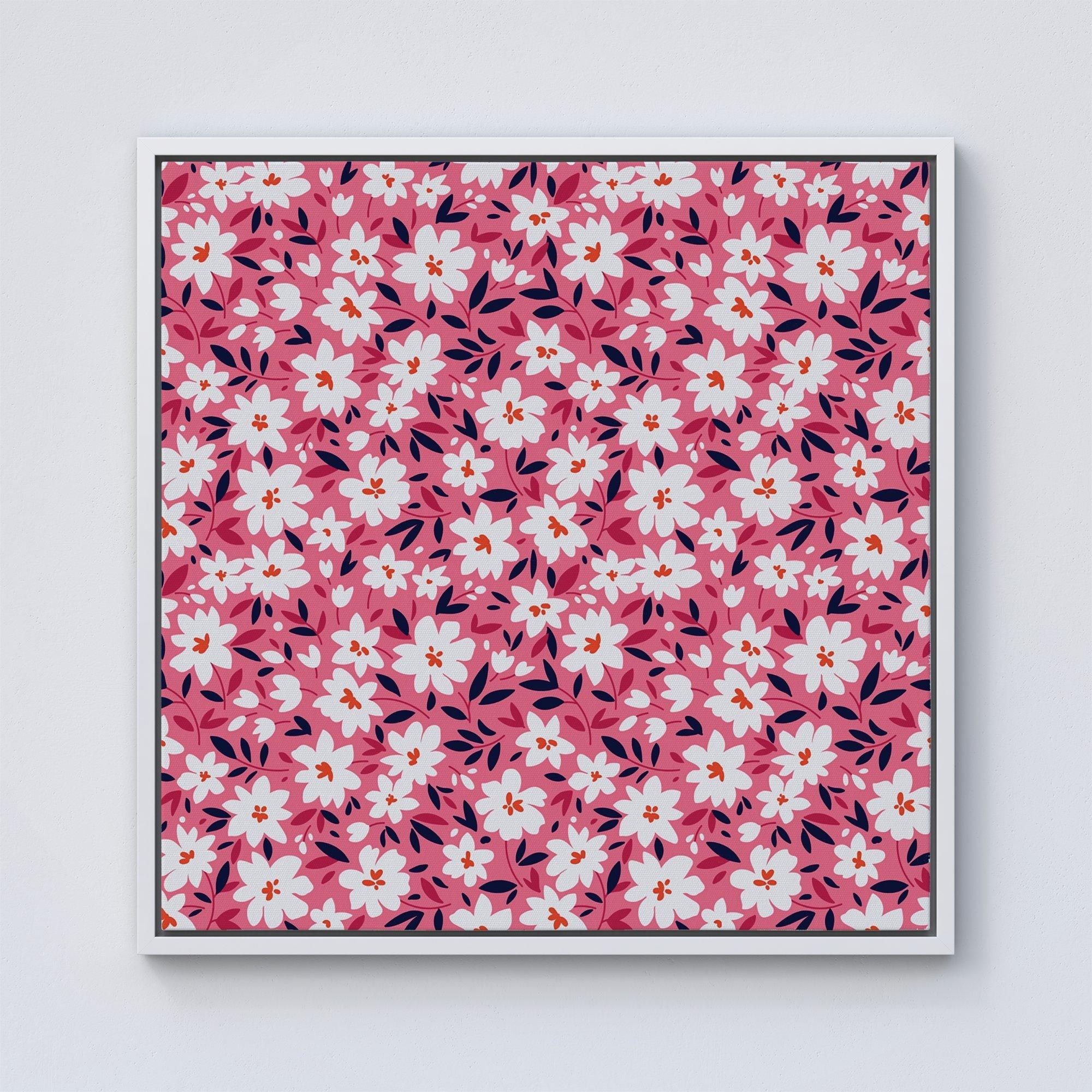 Small Cute White Flower Pattern Framed Canvas
